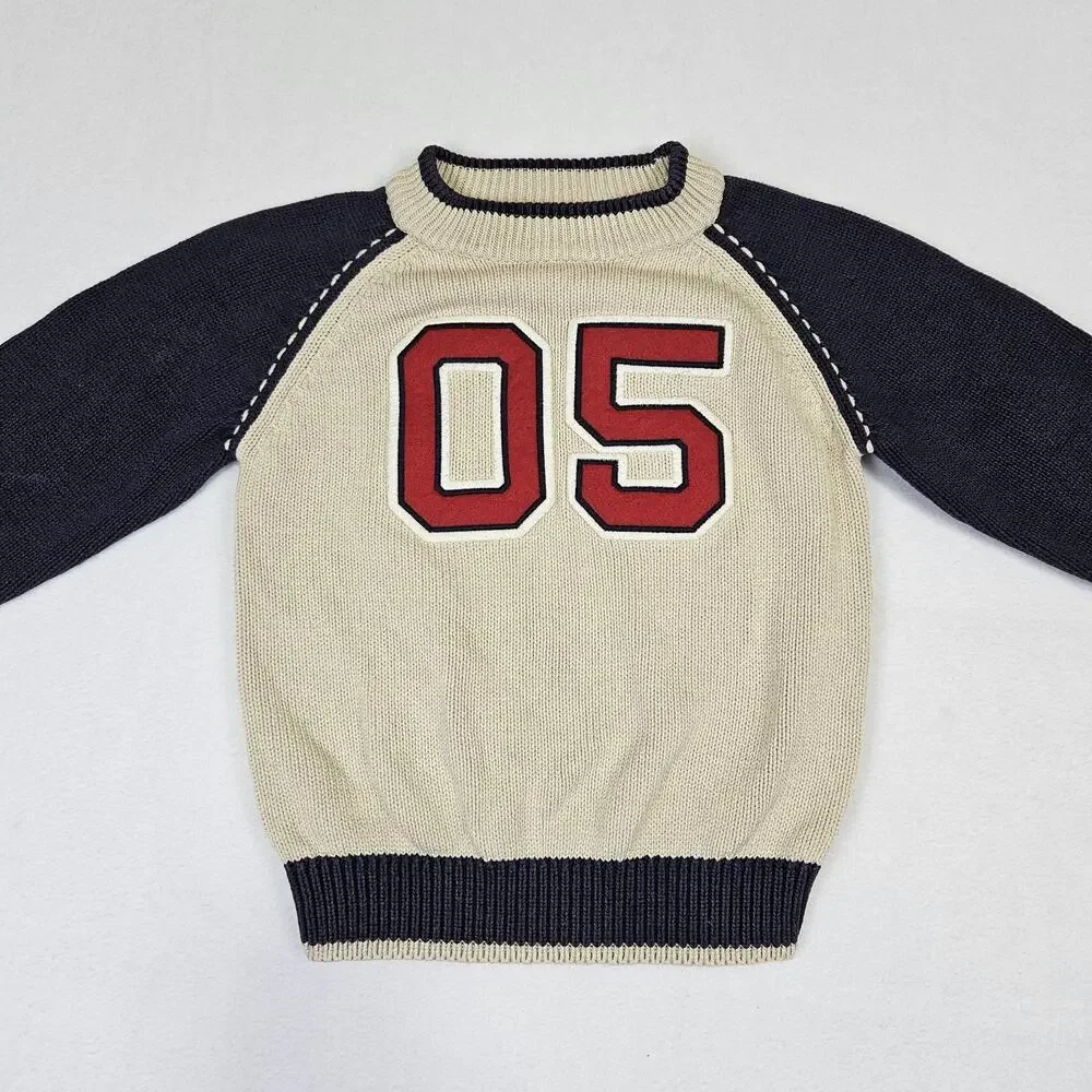Vintage 90s Gymboree Varsity Sweater Boys Size 3 Letterman 100% Cotton Knit Crew